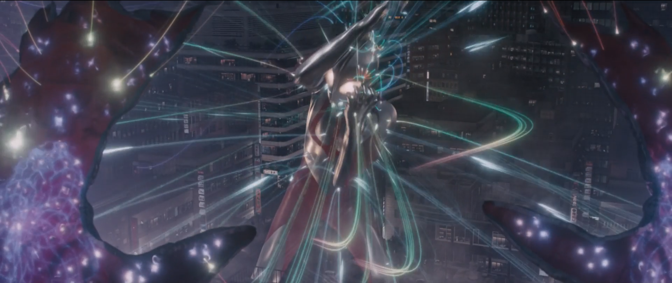 Cena de Shin Ultraman (2022) e seus efeitos visuais propositalmente